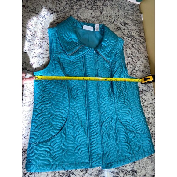 Chicos Weekends Womens Quilted Teal Zip-Up Vest Size 1 Medium Collared - Picture 5 of 8